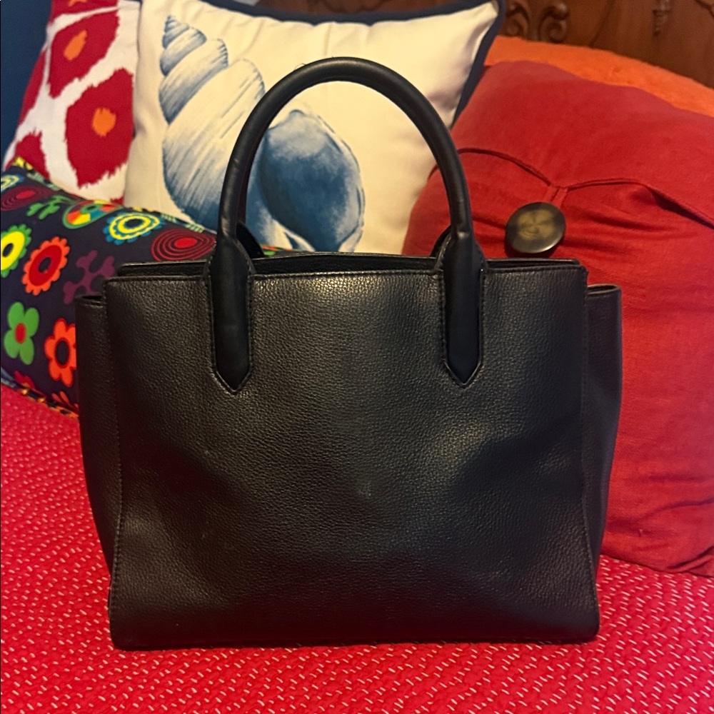 kate spade black leather satchel with white Aztec pattern - Picture 5 of 6